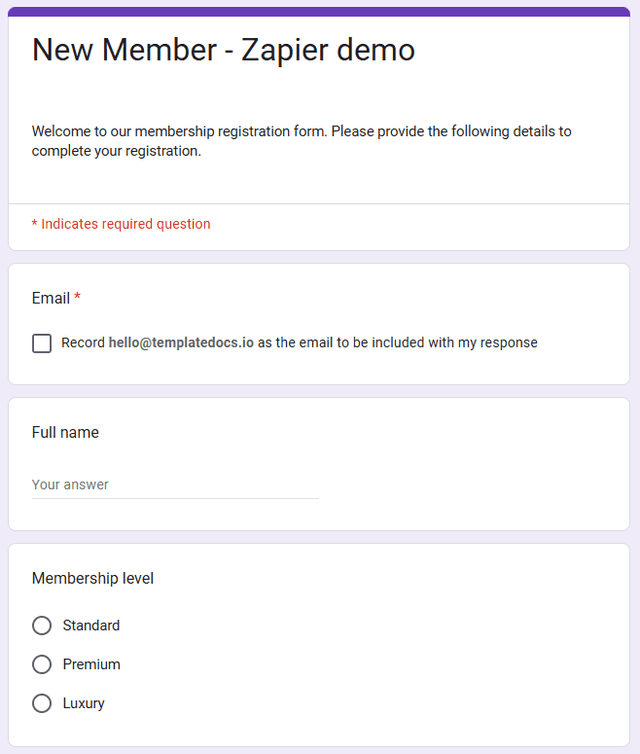 Google Form Example