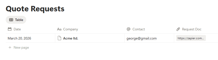 Notion Database Output Example